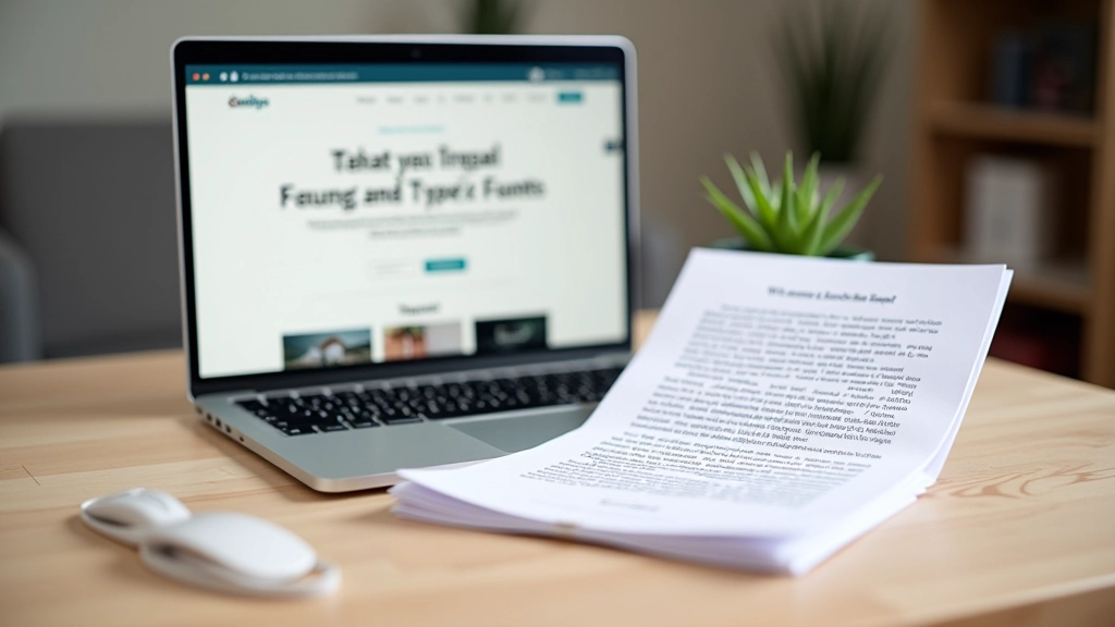 Montage einer Website auf Laptop und eines gedruckten Dokuments nebeneinander mit unterschiedlichen Schriftarten zur Kontrastdarstellung