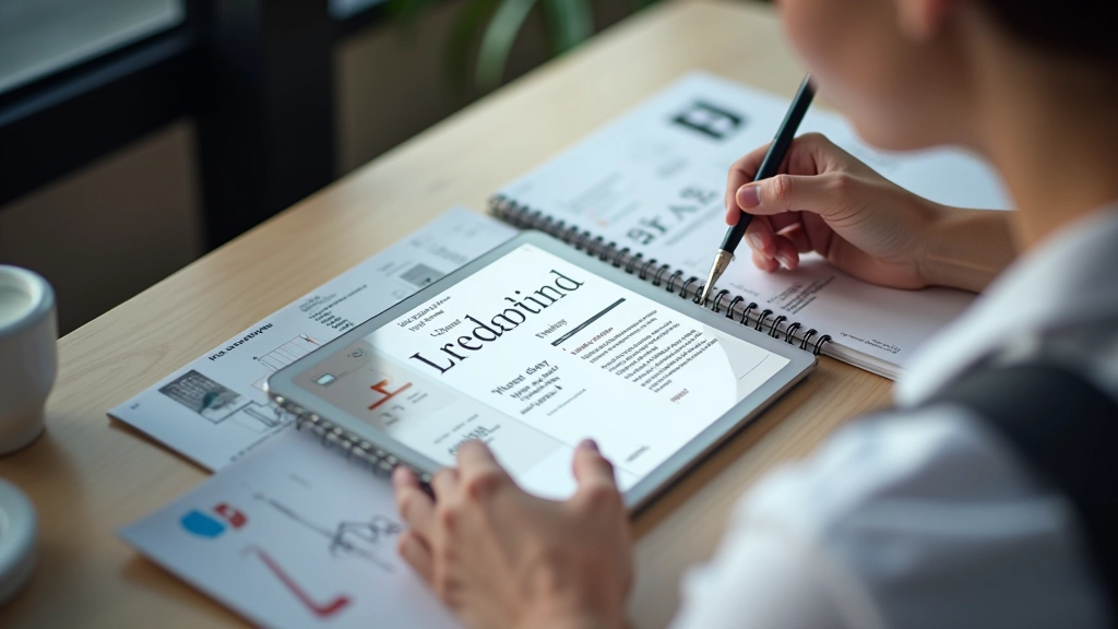 Typografie-Design-Prozess mit Tablet und Notizen